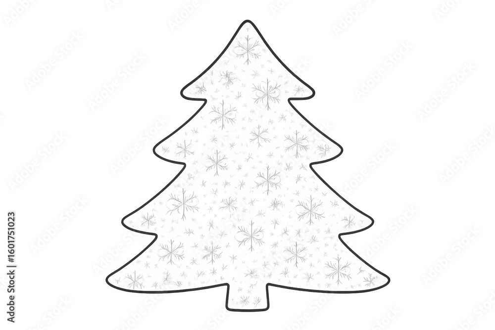 Poster christmas tree silhouette decorated with intricate snowflake pattern, transparent backdrop highlight