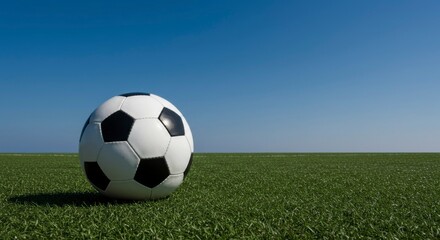 Fototapeta premium Soccer ball on a field under a clear sky
