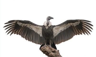 Obraz premium Vulture with outstretched wings perched on a branch