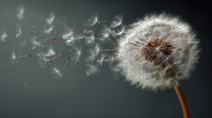 Dandelion seeds in flight