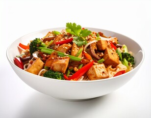 a beautiful and captivating cinematic high detail studio food photography of a classic Chinese dish, white background, cinematic lighting, a perfect color palette that compliments the dish, full HD, u