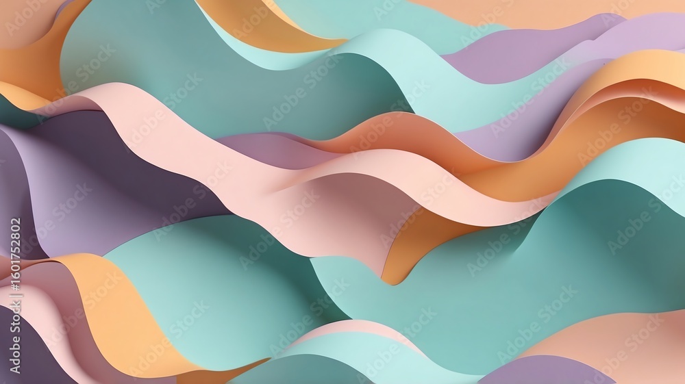 Poster pastel paper waves abstract background with soft colors and elegant curves