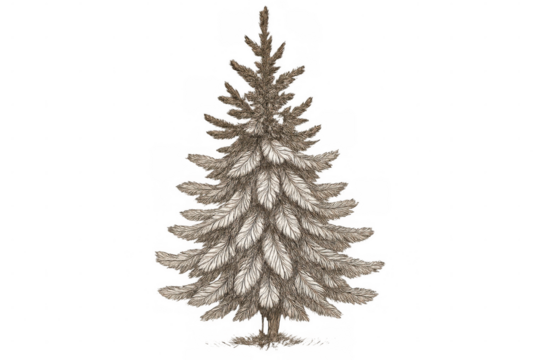 Vintage hand-drawn fir tree sketch, isolated on transparent background, complementing christmas and seasonal graphic design needs