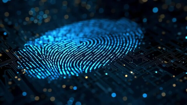 Digital Fingerprint Identification on Abstract Blue Circuit Background with ai generated