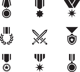 Military Medals and Awards Silhouettes Collection Vector Illustration Achievement Honor