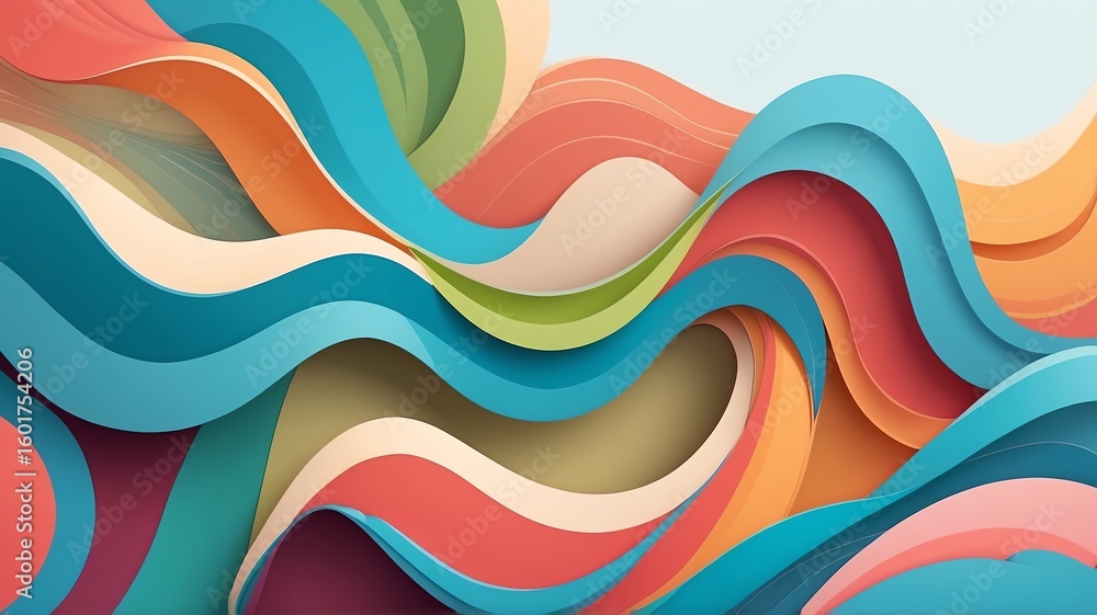 Poster abstract wavy background with colorful paper layers and dynamic style