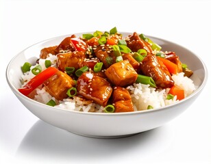  A beautiful and captivating cinematic shot of a delicious Chinese dish from a unique perspective, clean white background, cinematic lighting, a perfect color palette that compliments the dish, full H