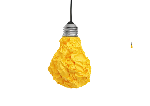 Crumpled yellow lightbulb hanging
