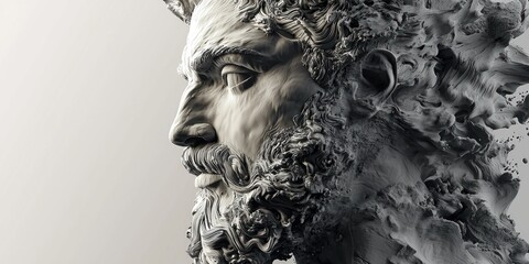  elegance, people, eyes statue transforming into a fluid, animated digital sculpture