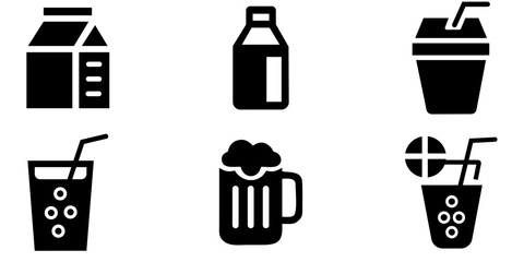 food and drinks vector icon set, bear mug, milk carton, coffee mug vector icon illustration