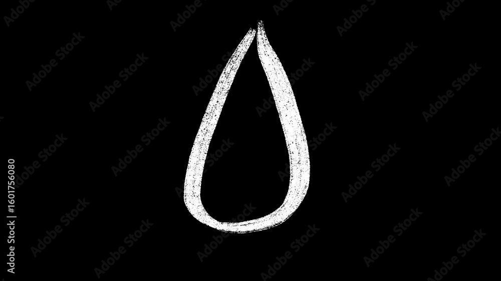 Poster animated hand drawn water drop scribble loop video on a black background with a chalk texture