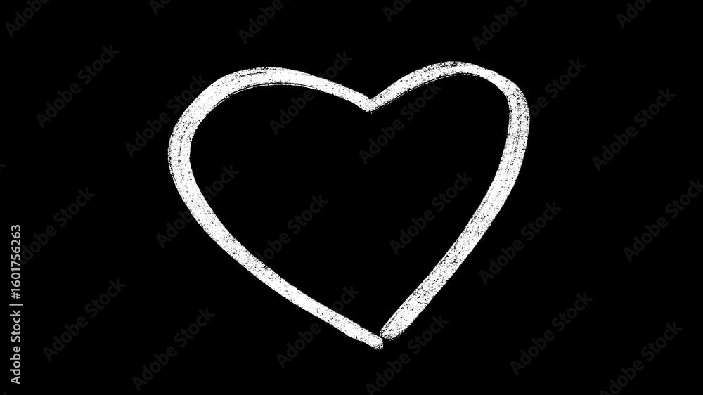 Poster hand drawn heart scribble loop animation video on a black background with a chalk texture