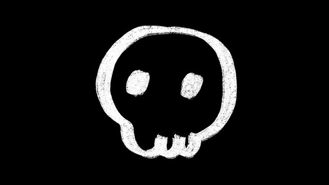 Hand Drawn Skull Scribble Loop Animation Video on a Black Background with a Chalk Texture - Powered by Adobe