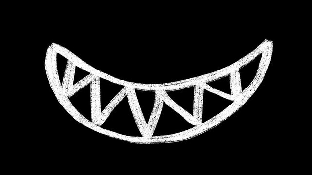 Hand Drawn Line Art Scribble Evil Grin Teeth Loop Animation Video on a Black Background