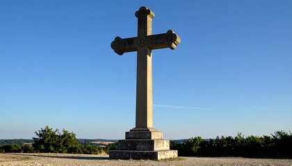 Large stone cross on a hilltop
