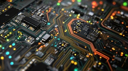 Obraz premium Circuit Board Close-up: Intricate Technological Design