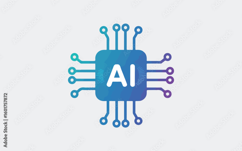 Fototapete abstract circuit board with artificial intelligence text and gradient colors vector