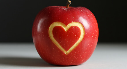 Obraz premium Fresh Red Apples with Heart Shape Engraving – Love and Nature Concept