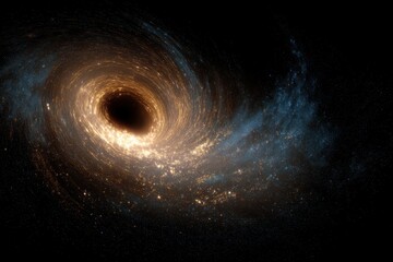 Swirling cosmos of stardust and light engulfs a dark abyss in space