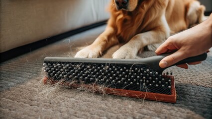 Dog Fur Shedding on Carpet with Grooming Brush