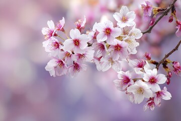 Obraz premium Cherry blossom branch on a gentle natural backdrop