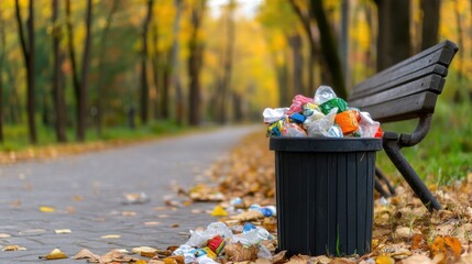 Trash can tipping with excess junk food wrappers in a recreational area
