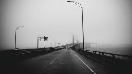Gray bridge in fog