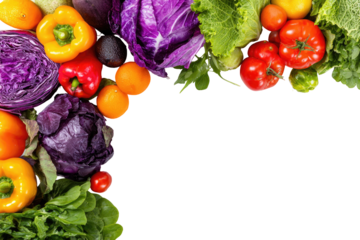 Colorful assortment of fresh vegetables arranged in a corner frame