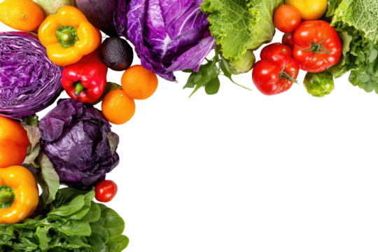 Colorful assortment of fresh vegetables arranged in a corner frame