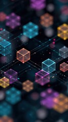 Fototapeta premium Block chain network. Blockchain network concept , Distributed register technology , Block chain text and computer connection with colored background.