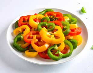 Sliced Mixed Colorful Peppers on a White Plate