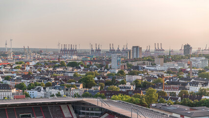 Obraz premium Aerial skyline timelapse of Hamburg with modern office and residential buildings. Germany