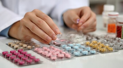 Pharmacist handling pills