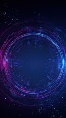 Obraz premium Digital blue and purple tech circle on dark background. Science, futuristic digital technologies concept.