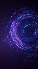 Fototapeta premium Digital blue and purple tech circle on dark background. Science, futuristic digital technologies concept.