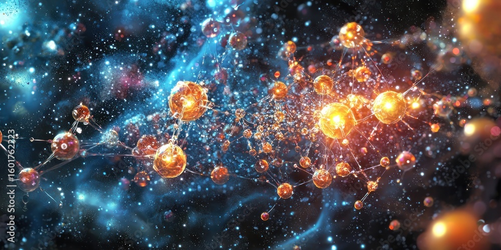 Aufkleber a cosmic setting where ideas appear as floating structures of luminous energy