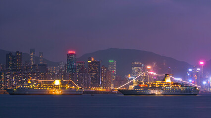 Fototapeta premium Hong Kong city day to night, view from kowloon bay downtown timelapse