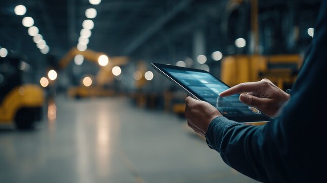 Person using tablet in factory