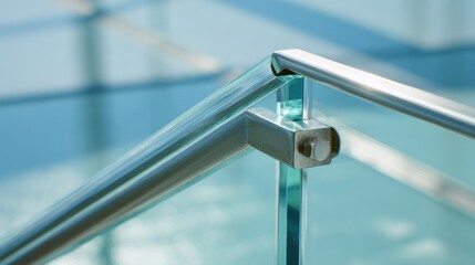 Modern glass and metal stair railing detail