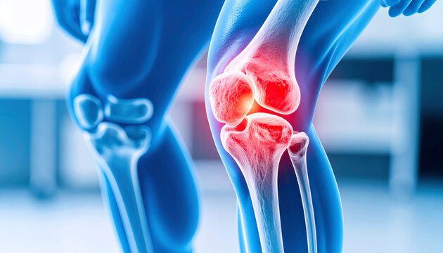 Human Knee Joint Pain: Medical X-ray Style Illustration of Inflammation