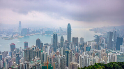 The famous view of Hong Kong from Victoria Peak night to day timelapse.
