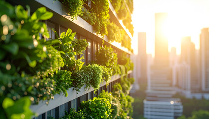 Urban Oasis: Eco-Friendly Building in a Cityscape: An eco-friendly building, draped in vibrant greenery, emerges as a testament to sustainable architecture.