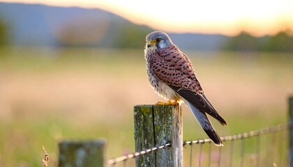 Raptor perched on fence post