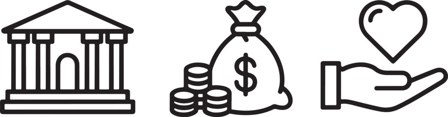 Icons Illustrating Banking and Finance Combined with Charity and Generosity Depicting Investment Donation and Social Responsibility Conceptually Representing Ethical