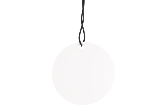 3D blank circle cardboard paper hang tags, price tags or cloth labels mockup with string isolated on background. Tag realistic template for presents branding, shopping label, wedding tag, gift tag