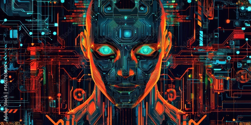 Poster a cyberpunk-inspired representation of data security, featuring abstract ai firewalls and cryptograp