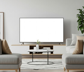 Tv Screen Mockup In Compact Chic Living Room With Accent Cushions And Rugs