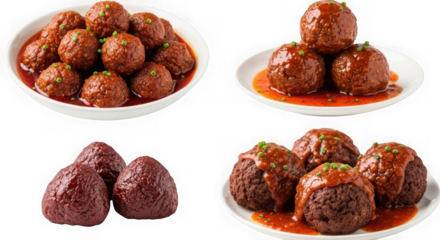 Delicious meatballs with sauce food photography isolated on transparent background