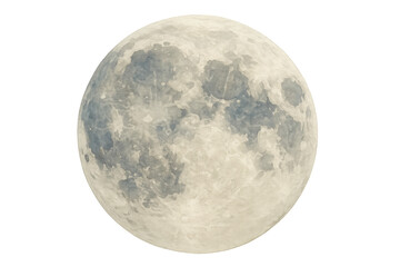 Obraz premium Detailed illustration of the full moon with visible craters and textures, isolated on a transparent background