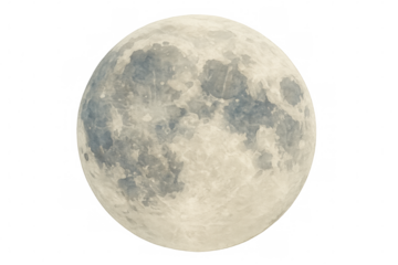 Detailed illustration of the full moon with visible craters and textures, isolated on a transparent background